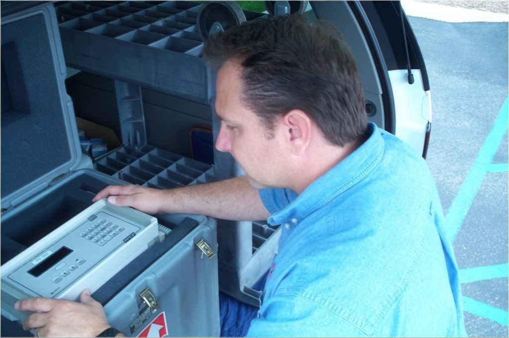 Patrick calibrating equipment at client location